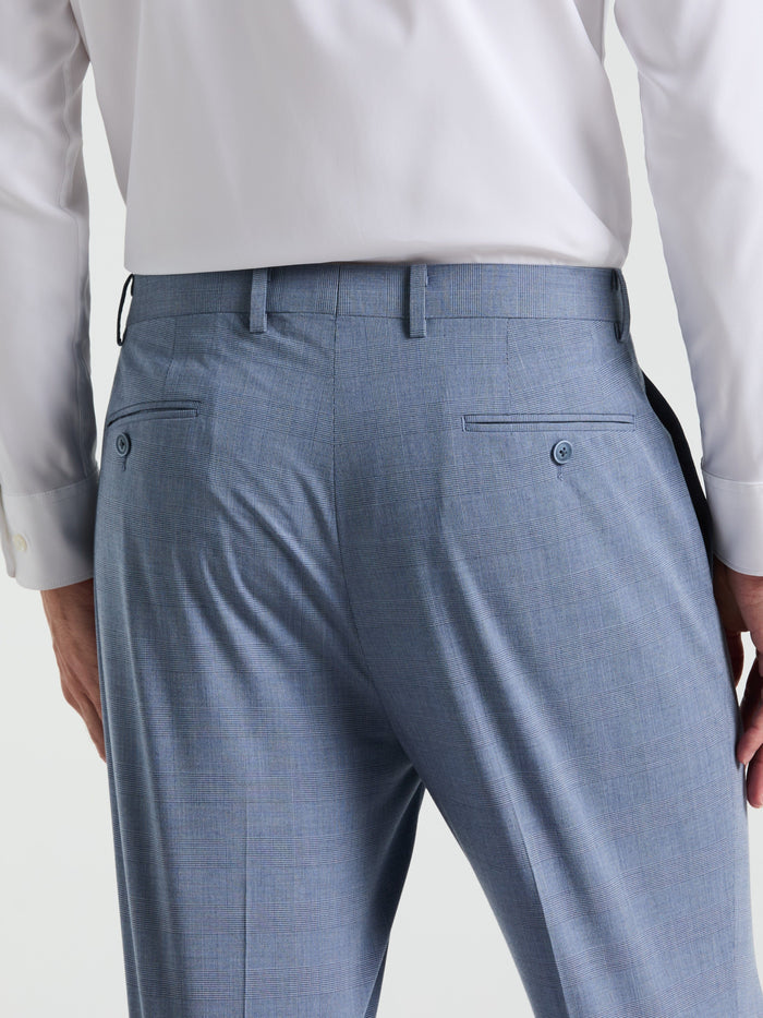 Slim Fit Plaid Print Suit Pant (Blue)