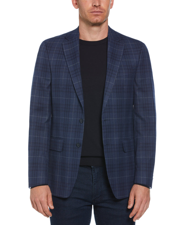 Slim Fit Plaid Tweed Sport Suit Jacket (Blue)