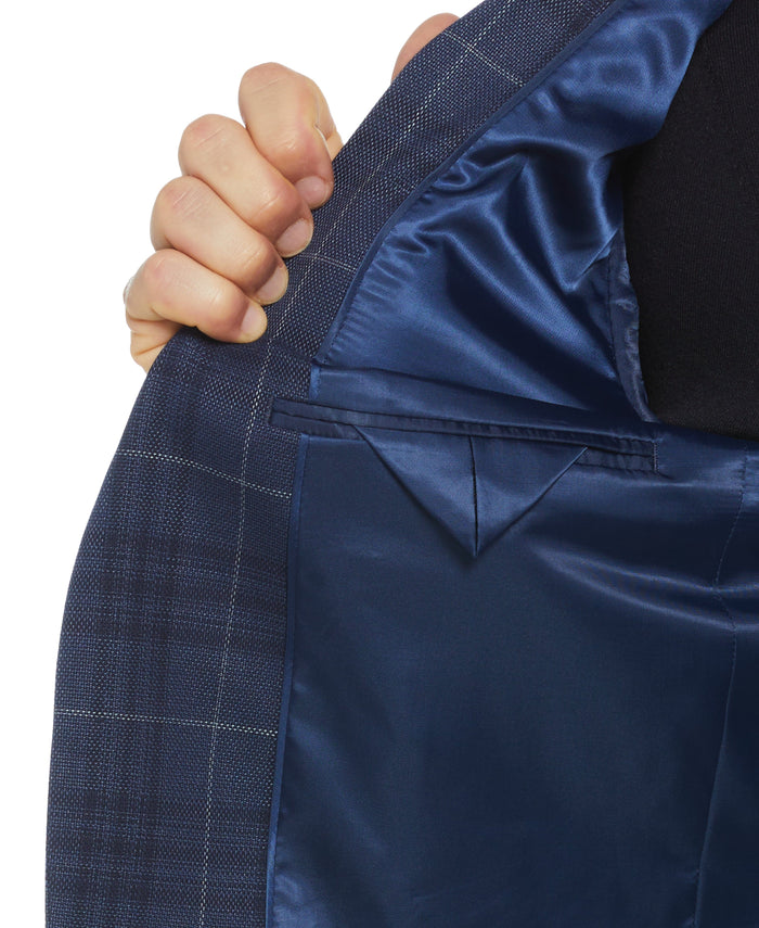 Slim Fit Plaid Tweed Sport Suit Jacket (Blue)