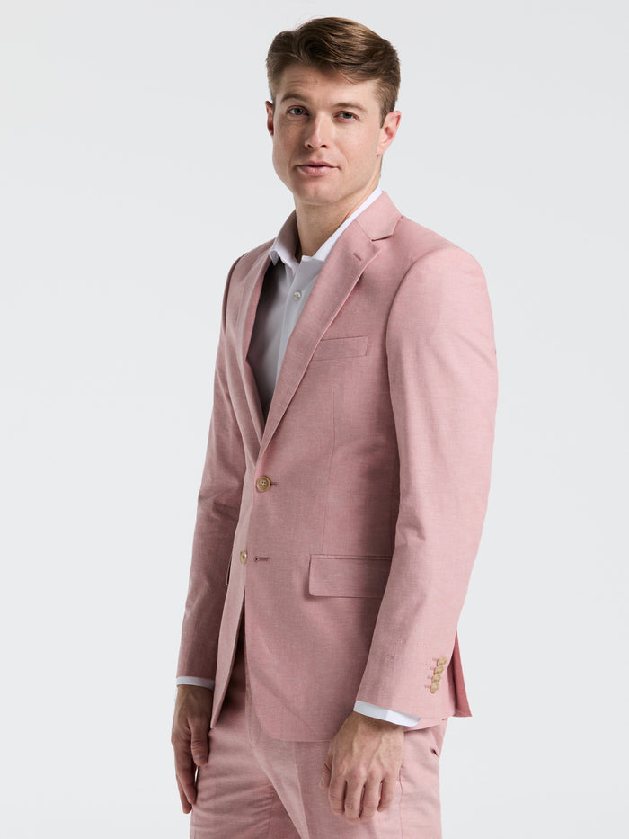 Slim Fit Solid Linen Blend Suit Jacket (Pink)