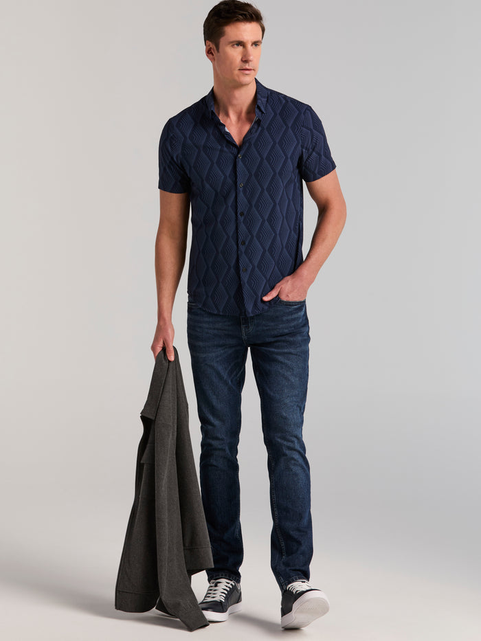 Short Sleeve Diamond Print Shirt (Pageant Blue)