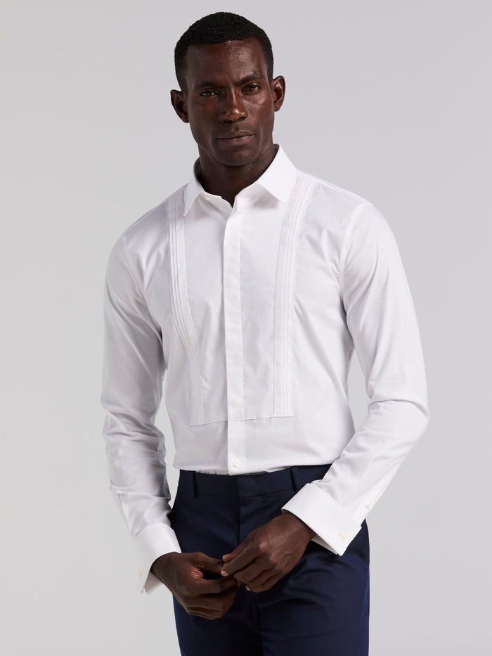 Long Sleeve Slim Tuxedo Dress Shirt (Bright White)