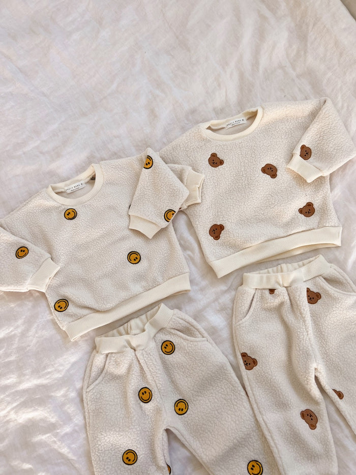 Smiley Sherpa Crewneck + Joggers - Sun Peony Coconut