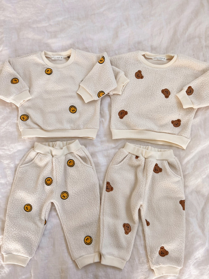 Smiley Sherpa Crewneck + Joggers - Sun Peony Coconut