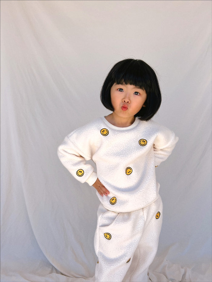 Smiley Sherpa Crewneck + Joggers - Sun Peony Coconut