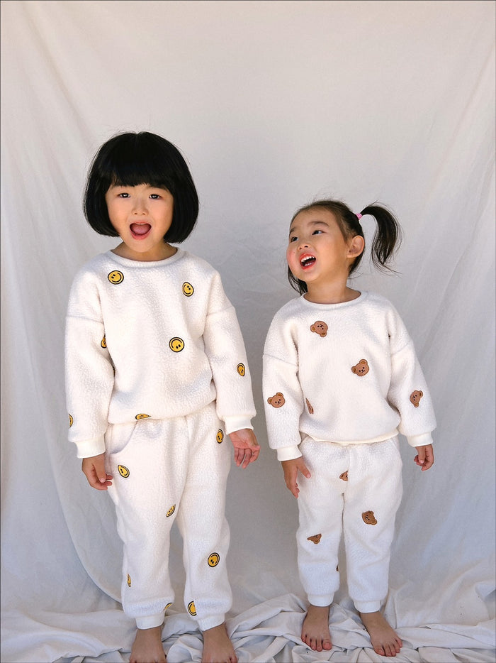Smiley Sherpa Crewneck + Joggers - Sun Peony Coconut
