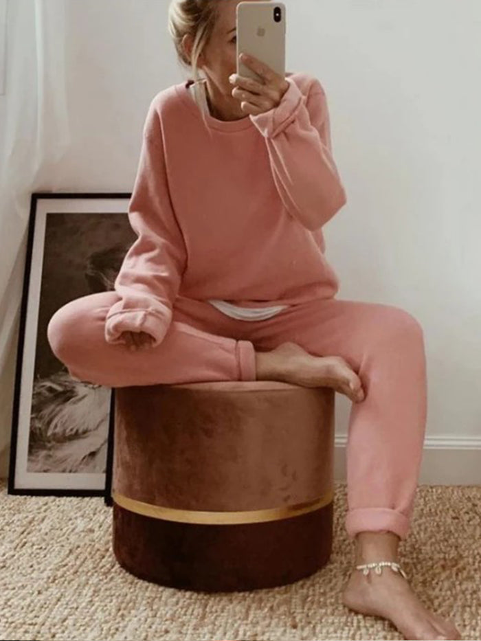Soft Round Neck Long Sleeve Lounge Set