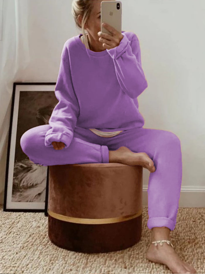 Soft Round Neck Long Sleeve Lounge Set