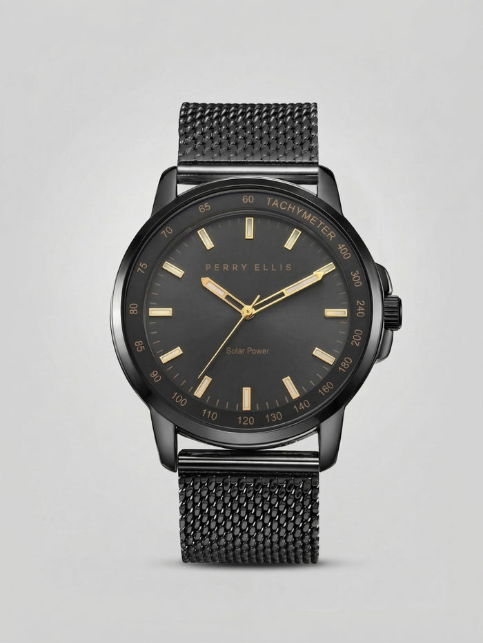 Solar Powered Stainless Steel Mesh Bracelet Watch (Gunmetal)