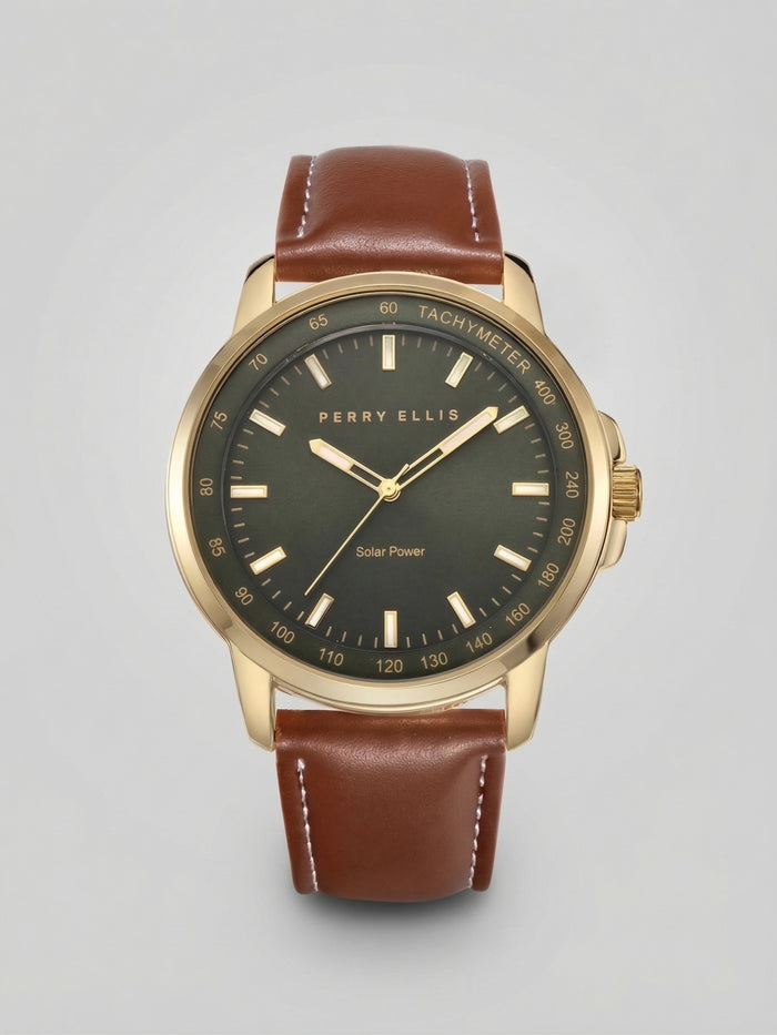Solar Powered Vegan Leather Watch (Cognac)