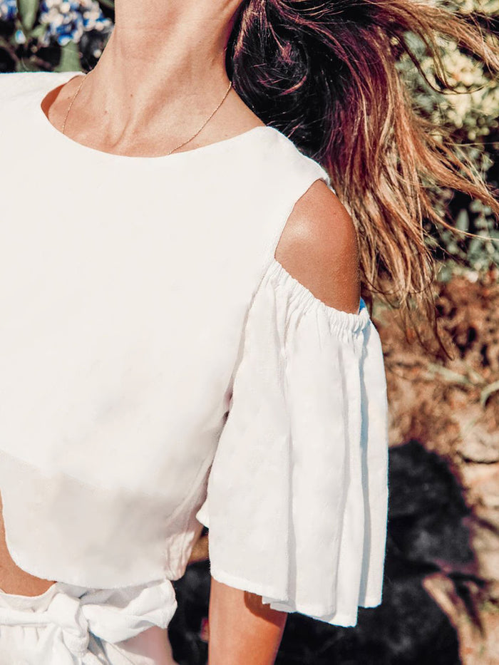 Solid Color Button Loose Two-piece Set