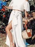 Solid Color Button Loose Two-piece Set