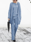 Solid Color Knitted Long-sleeved Outwear and Trousers Three-piece Set