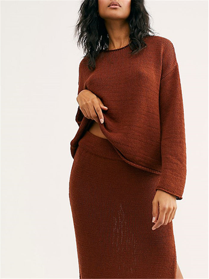 Solid Color Knitted Loose Suit Skirt