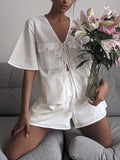 Solid Color Lace Pocket V-Neck Suit