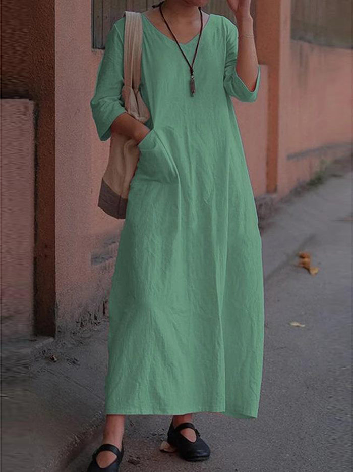 Solid Color Pocket Dress