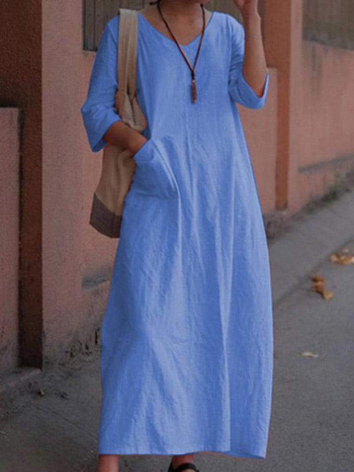 Solid Color Pocket Dress