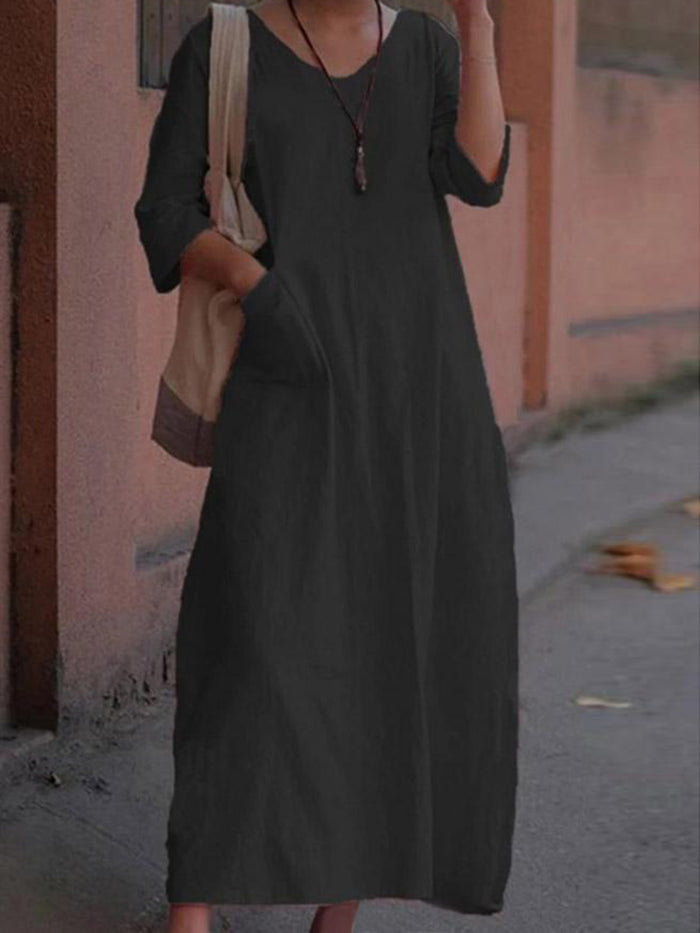 Solid Color Pocket Dress