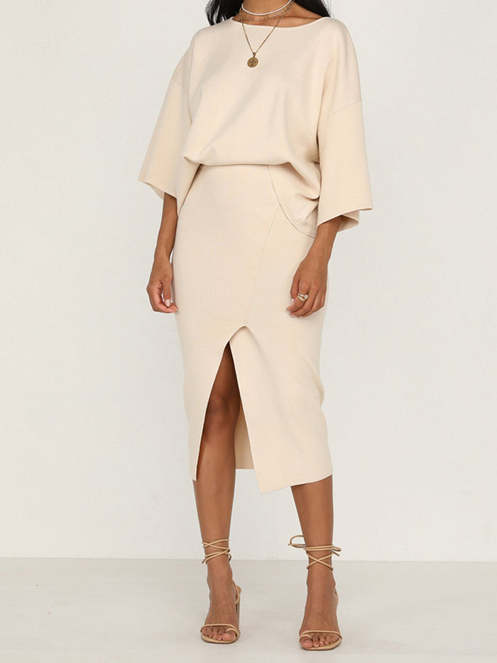Solid Color Sets Loose Blouse Split Skirt Two-piece Suit