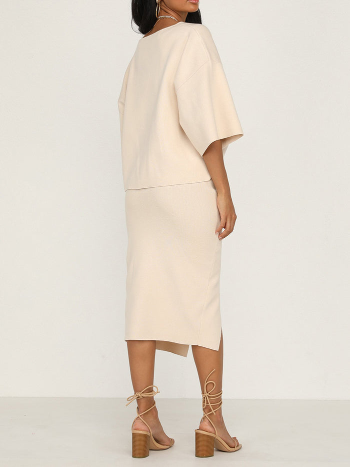 Solid Color Sets Loose Blouse Split Skirt Two-piece Suit