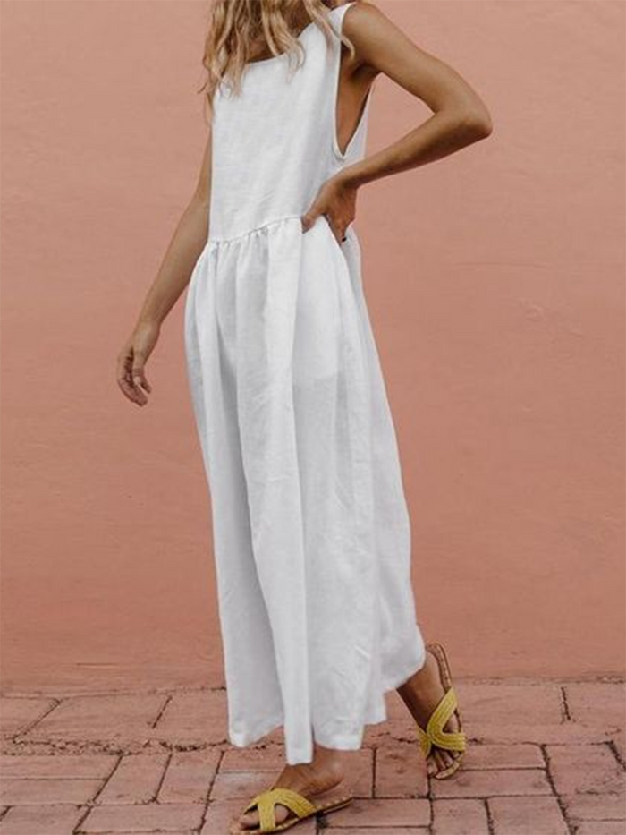 Solid Color Sleeveless Pocket Dress