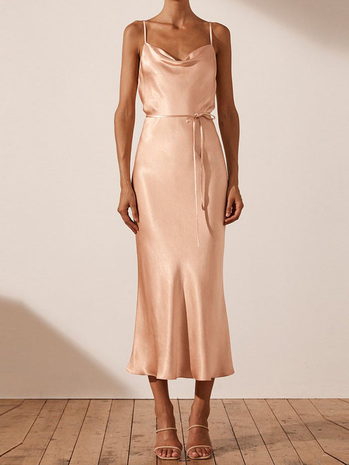 Solid Color Sling Party Evening Dress