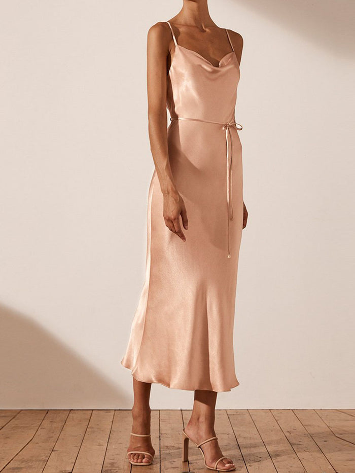 Solid Color Sling Party Evening Dress