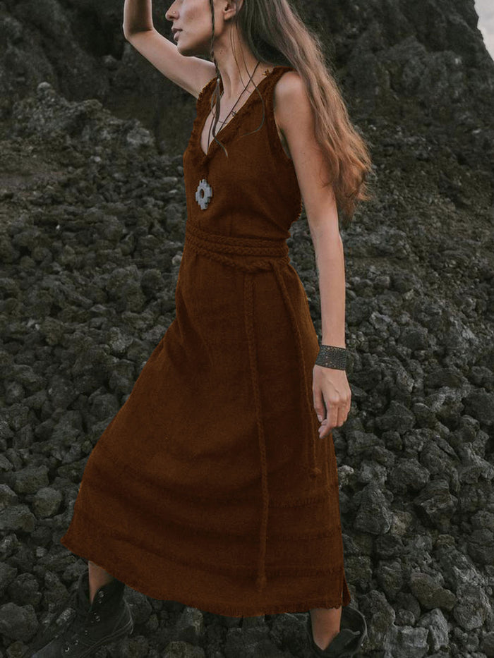 Solid Color Twist Tie Sling Maxi Dress