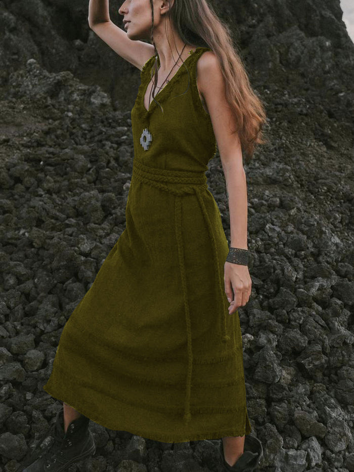 Solid Color Twist Tie Sling Maxi Dress