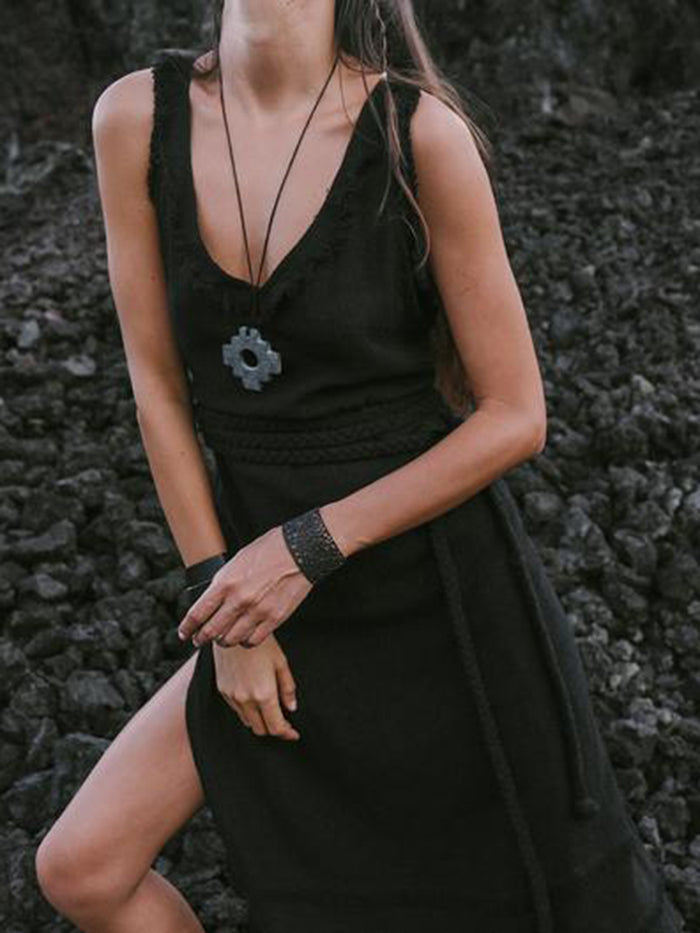 Solid Color Twist Tie Sling Maxi Dress