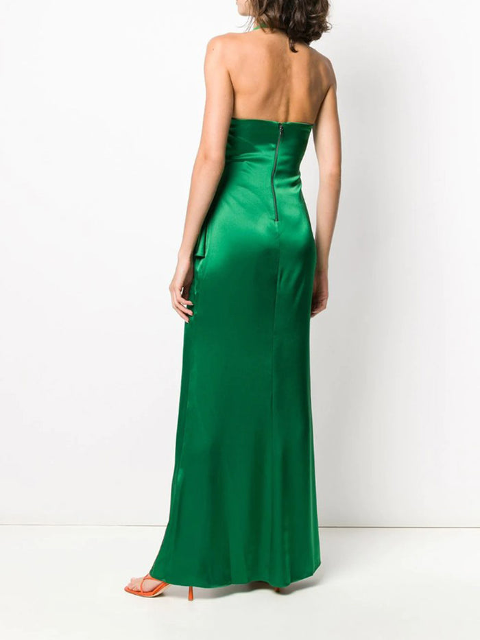 Solid Color V-neck Halter Neck Split Evening Dress