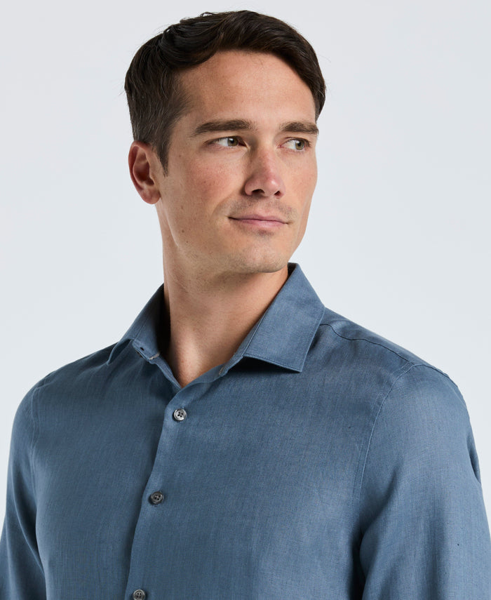 Solid Linen Shirt (Blue Mirage)