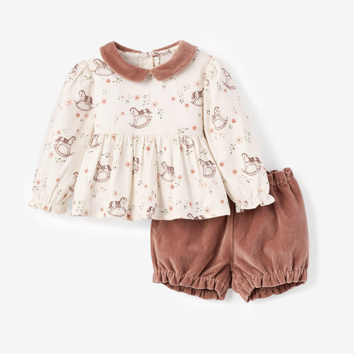 Stable Gardens Printed Top + Velveteen Bottoms