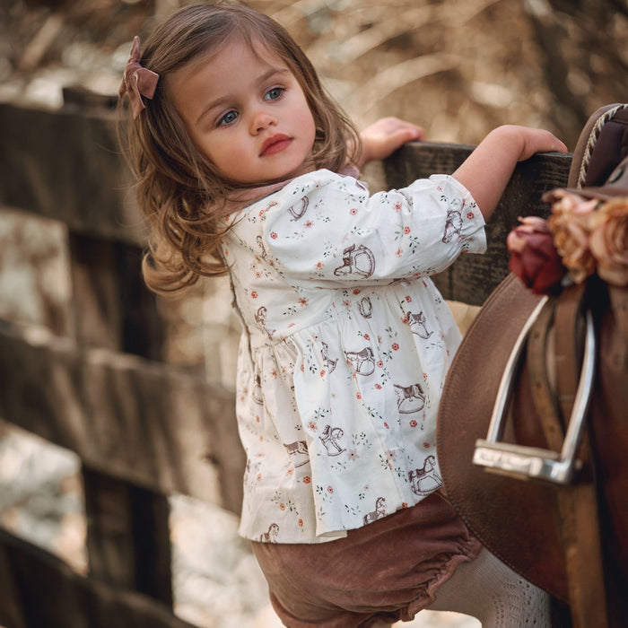 Stable Gardens Printed Top + Velveteen Bottoms