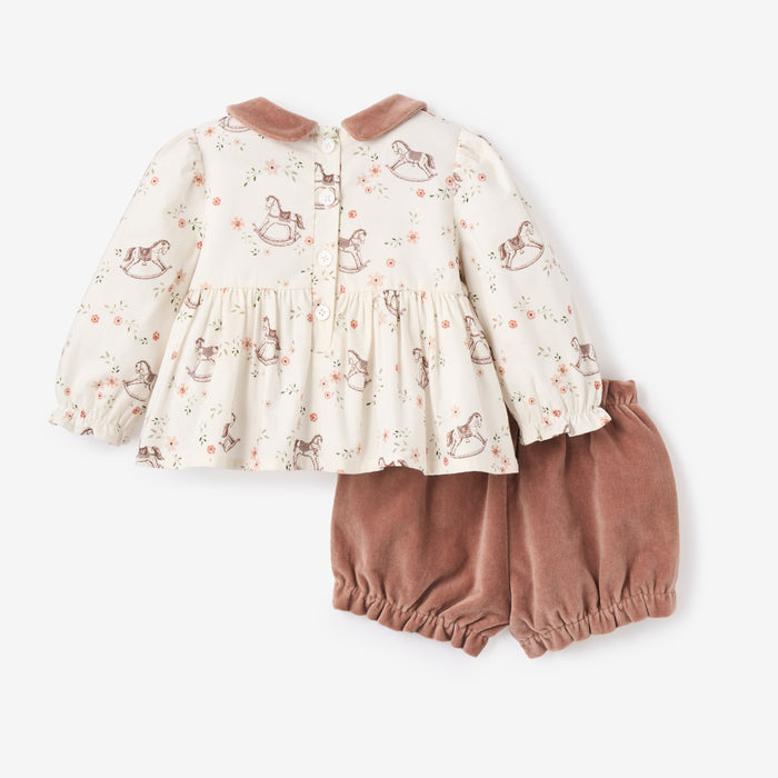 Stable Gardens Printed Top + Velveteen Bottoms