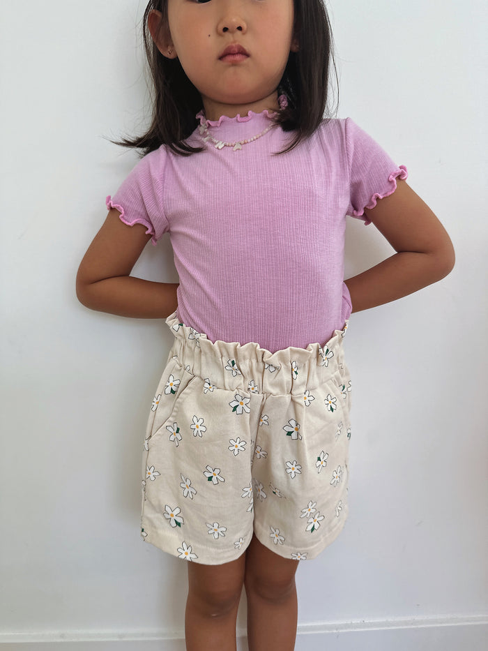 Stella Floral Girly Shorts Creme - Sun Peony Coconut