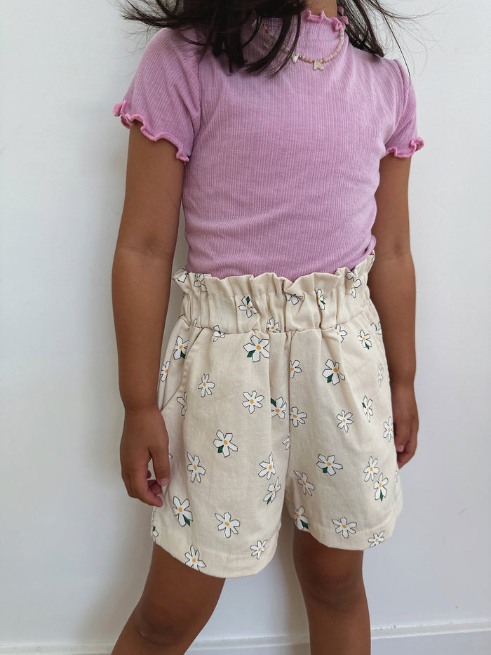 Stella Floral Girly Shorts Creme - Sun Peony Coconut