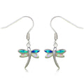 Sterling Silver Rainbow Opal Dragonfly Dangle Earrings