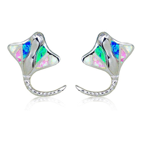 Sterling Silver Rainbow Opal Stingray Earrings