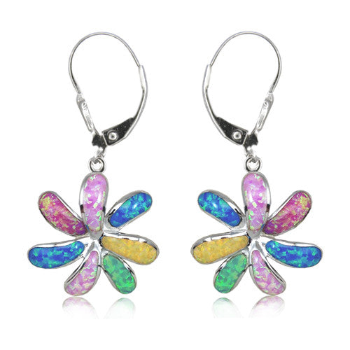 Sterling Silver Rainbow Opal Tiare Flower Earrings~15MM