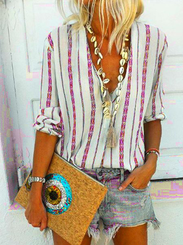 Stripe Half Sleeve Shift Shirts