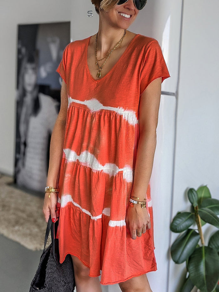 Striped Short Sleeve V-Neck Dress