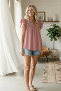 Striped Woven Ruffle Sleeve Babydoll Top