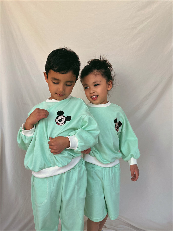 Summer Candy Sweatshirt + Short + Sweatpants Set Mint - Sun Peony Coconut