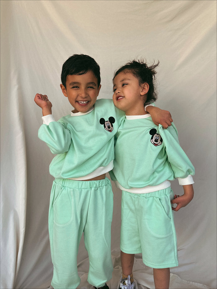 Summer Candy Sweatshirt + Short + Sweatpants Set Mint - Sun Peony Coconut