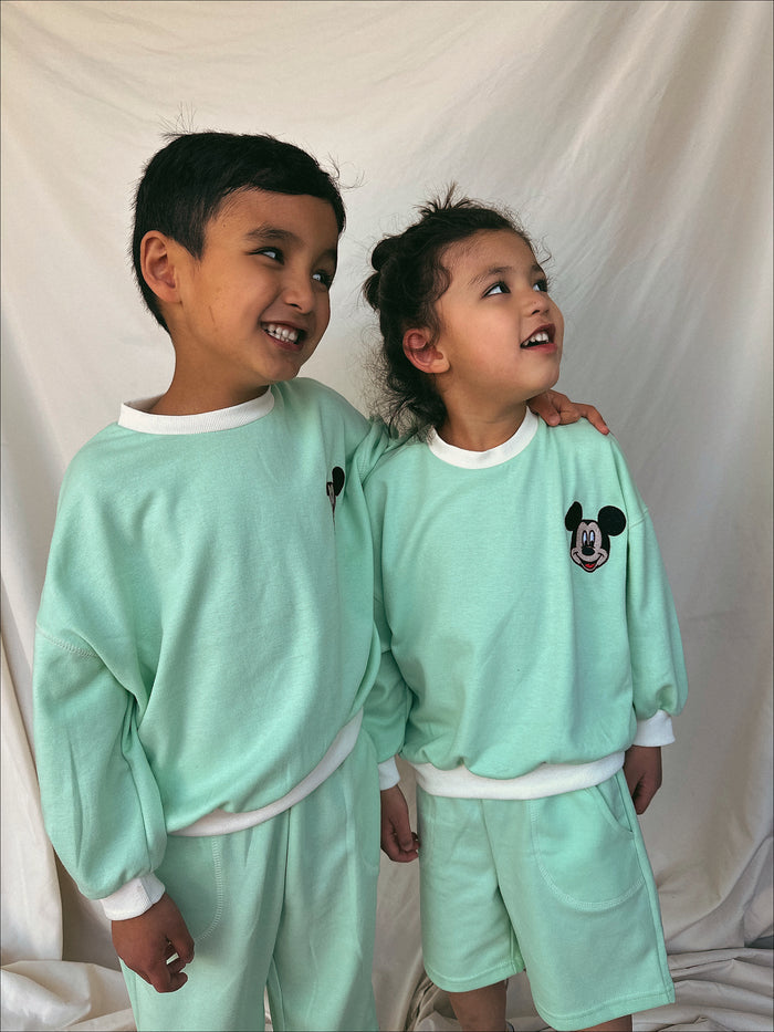 Summer Candy Sweatshirt + Short + Sweatpants Set Mint - Sun Peony Coconut