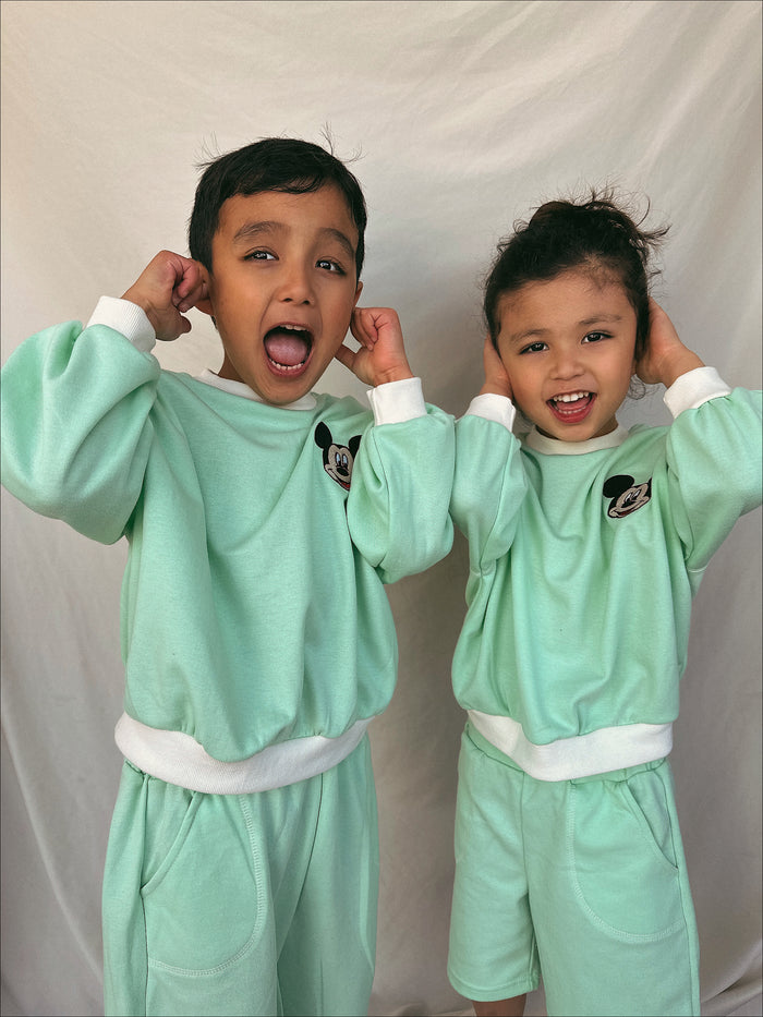 Summer Candy Sweatshirt + Short + Sweatpants Set Mint - Sun Peony Coconut