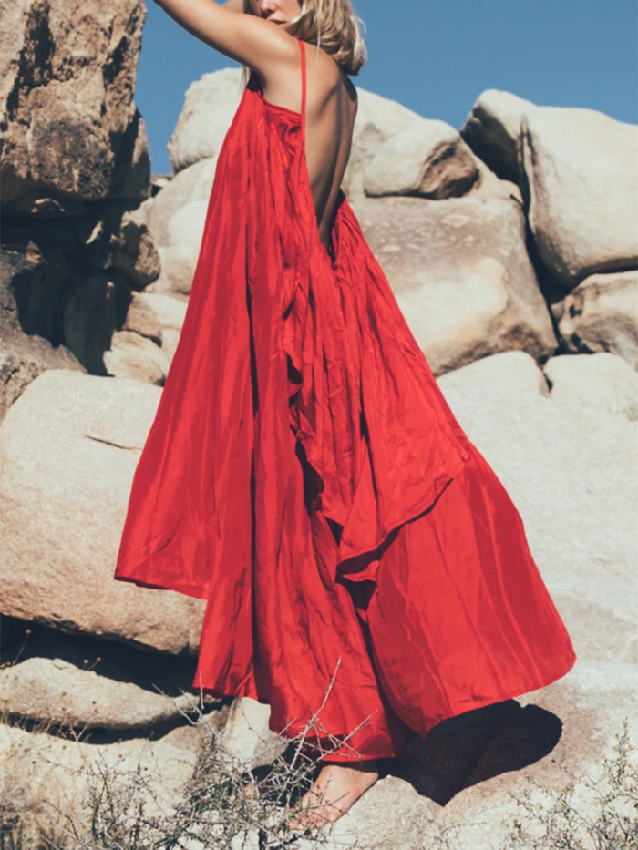 Summer Casual Sexy Backless Sling Loose Maix Dress
