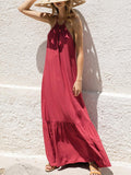 Summer Pure Color Halter Dress