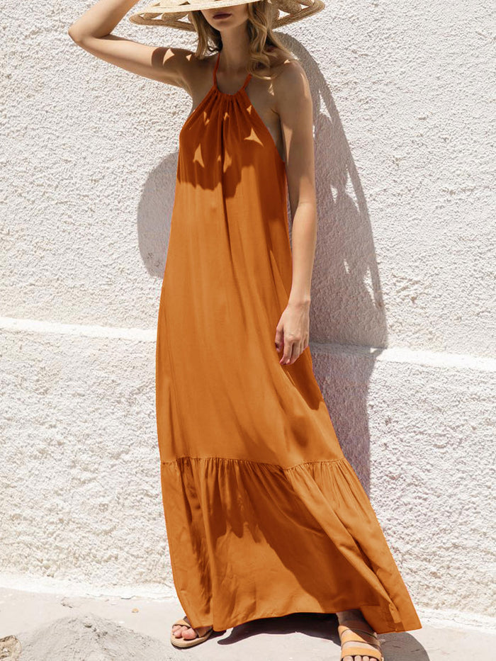 Summer Pure Color Halter Dress